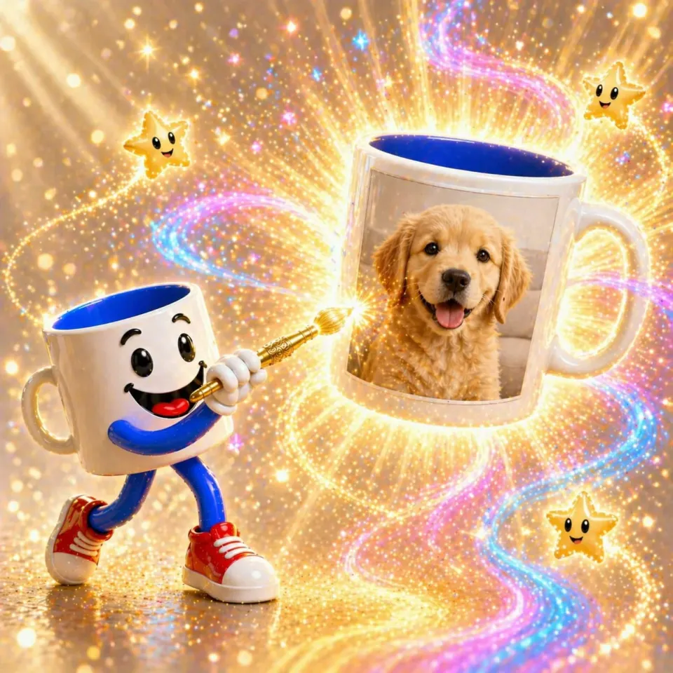 Tazín diseñando una taza con la foto de un perrito